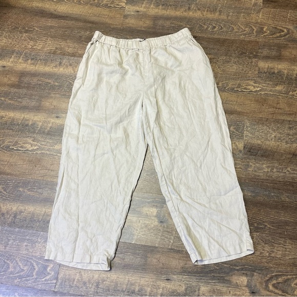 Quince 100% Linen Pants Womens Size XL Beige Pull On Elastic Cropped Tapered - Picture 2 of 11